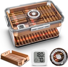 100 Cigar Humidor Clear Acrylic Spanish Cedar Shelf Age Dial Digital Hygrometer picture