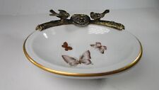 Lefton Butterfly Hand Painted Bird Brass Pedestal Holder Soap Trinket Dish #6124 picture