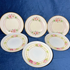 Set of 6 Antique Stouffer Studio Hand Painted Roses Bread Plates - Gold Trim picture
