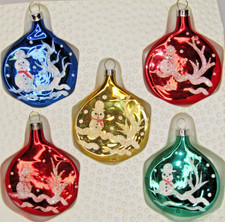 Lot VTG Glass SNOWMAN Pictured Stencil Flat DROP Christmas Ornaments Bradford picture