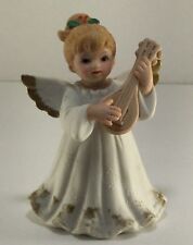 Lefton Girl Angel Figurines Playing Mandolin Musical Instruments 06328 Vintage picture