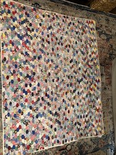 FABULOUS VTG Patchwork Quilt Feed Sacks Honeycomb? Pattern 54x72” Hand Stitched picture