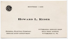 c1940's-60's - Howard L. Rider General Electric Pittsburgh PA - Business Card picture