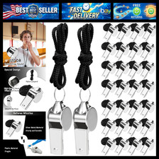 100 Pcs Stainless Steel Whistles Bulk for Coaches Teachers with Lanyard picture