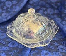 Vtg 1930s Federal Glass Madrid Pattern Clear Etched Covered Butter Dish picture