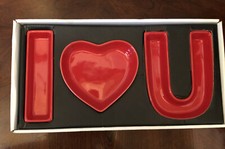 Valentine I LOVE YOU Snack Dishes Red Set Of 3 New in Original Package By CIB picture