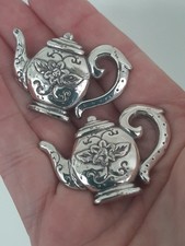 Vintage Brighton Silver Tone Teapot Magnets (2) Ornate Floral HEART Collectible picture