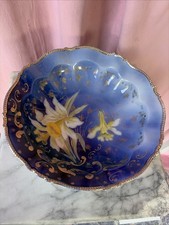 Vintage Bowl Blue Golden Daffodils Saxe Altenburg Germany Porcelain - 10” Inch picture