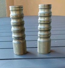 Vintage Unique Pair Of Heavy Brass Ribbed Candle Sticks Holders 4.5