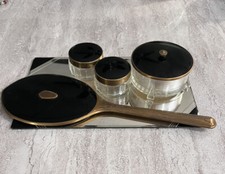 5 Piece Vintage Dresser Set Powder Jar, 2 Cream Jars, Hand Mirror Display Tray picture