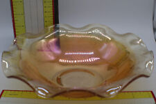 Vintage Marigold Carnival Glass Fruit Bowl With Ruffled Edge picture