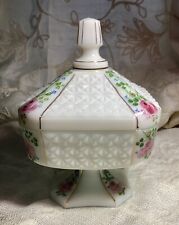 Vintage Westmoreland Milk Glass Floral Wedding Box Pedestal Handpainted picture