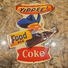 Coca-Cola Yippee Food and Cowboy Coke Bottle Die-Cut Advertising Sign picture