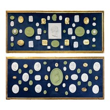 #1040 Pair of Vintage Grand Tour Revival Adams Style Gilt & Plaster Intaglio in picture