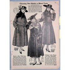 1917 Bellas Hess Misses Coats Womens Fashion Catalog Page Antique Ephemera picture