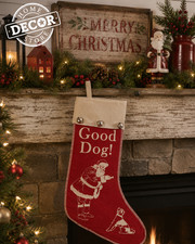 Primitives by Kathy Vintage Christmas Good Dog Stocking Felt Bells Retro picture