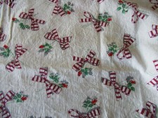 VTG UNIQUE 36X43 SMALL CANDY CANE CHRISTMAS BOWS FULL COTTON FEED SACK FABRIC picture