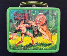 Vintage 1966 Tarzan Aladdin Metal Lunch Box Banner Productions Jungle Green picture