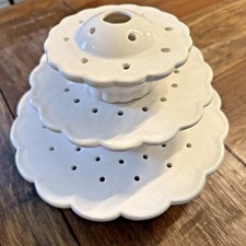 Vtg Ceramic White Scalloped Edge 3 Tier Tulipiere Flower Holder Vase Frog Martha picture