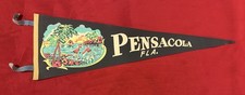 Vintage Pensacola Florida 25.5 Inch Travel Pennant Palm Trees Flamingos Beach picture