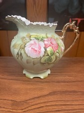 VINTAGE LEFTON CHINA # 796 - 6'' TALL HAND PAINTED GREEN ROSES PITCHER picture