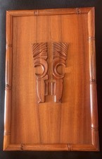 Vintage Hawaiian TIKI Two-Sided Koa? Wood Carved Panel MCM Hawaii Rare picture