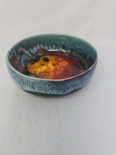 Vintage Ana Clara Art Pottery Blue Ash Drip Glazed Black Shallow Bowl 5