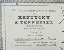 Vintage 1884 KENTUCKY TENNESSEE Map 13