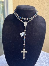 Authentic Blue Cloisonne Beaded Floral Rosary With Silver Tone Crucifix picture