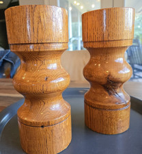 2 MCM Mid Century Modern Style Turned Solid Wood Candlesticks Candle Holders picture