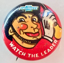 1930s Chevrolet Watch the Leader Advertising Pinback Button Geraghty Chicago picture