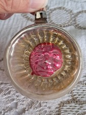 Rare Antique Victorian German Mercury Glass Sun/Moon Face Indent Ornament picture