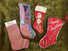 1950s 1960s Christmas Stocking Holiday Decor Kitschy Quilted Flocked picture