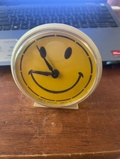 Vintage Westclox 1970s Yellow Plastic Smiley Face Wind Up Alarm Clock Works 4in picture