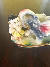 Vintage Ceramic Planter Elephant & Child, Hand Painted Glaze Made in Japan picture