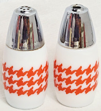 Vintage MCM Westinghouse Gemco Salt & Pepper Shakers Milk Glass w/Orange Details picture