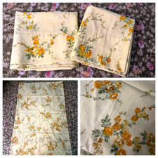 VTG SEARS GOLDEN ROSEBUD FLORAL COTTON BLEND STANDARD SIZE PILLOWCASE SET ~2 picture