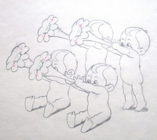 1935 WATERBABIES music trumpet WALT DISNEY Original Production cel Drawing picture