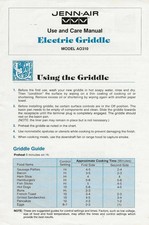 Vintage 1990 JENN-AIR Electric Griddle Model AO310 Use & Care Manual HTF Rare picture