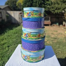 RARE VINTAGE 1990'S DISNEY'S WINNIE THE POOH SET OF 5 NESTED ROUND HAT BOXES NEW picture