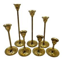 Brass Candlestick Holders Graduated Set of Seven Vintage Wedding Mantle Holiday picture