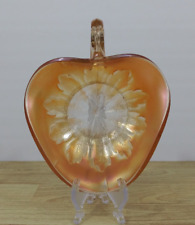 Vintage DUGAN Marigold Carnival Glass Leaf Rays Pattern Handled Nappy Dish picture