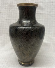 Antique VTG Chinese Rare Large Black Cloisonné Vase 12 7/8 Read Description picture