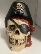 Pirate Captain Skull Coin Piggy Bank Spooky Halloween Decor (Open With Stopper) picture