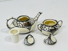 Antique American Belleek Silver Overlay Tea Set – Willets / Lenox – Monogrammed picture