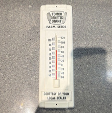 TOMCO Genetic Giant Farm Seeds Advertising Wall Thermometer White Black Red picture