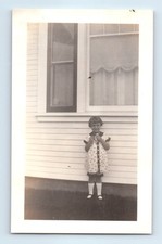 Old Vintage Photo SOLO GIRL STANDING OUTSIDE HOUSE ORIGINAL SNAPSHOT PICTURE picture