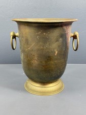 Vintage Solid Brass Ice Bucket Wine Cooler Ring Handles Made in India picture