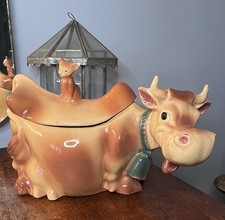 Vintage Brush McCoy Elsie The Cow Winking Cat Cookie Jar As Is picture