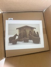 NIB Pottery Barn Rustic Brown nativity SET Christmas Jesus Manger 10 piece set picture